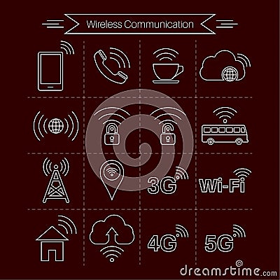 Set of icons of wireless communications Vector Illustration