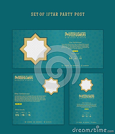 Set of Iftar Party invitation, Iftar mean is breakfasting. social media template with islamic background design Vector Illustration