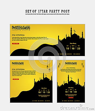 Set of Iftar Party invitation, Iftar mean is breakfasting. social media template with islamic background design Vector Illustration