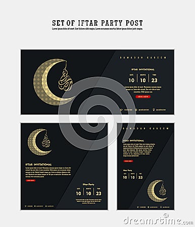 Set of Iftar Party invitation, Iftar mean is breakfasting. social media template with islamic background design Vector Illustration