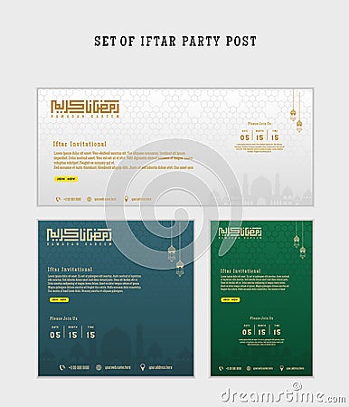 Set of Iftar Party invitation, Iftar mean is breakfasting. social media template with islamic background design Vector Illustration