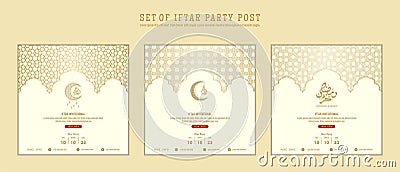 Set of Iftar Party invitation, Iftar mean is breakfasting. social media template with islamic background design Vector Illustration