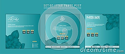 Set of Iftar Party invitation, Iftar mean is breakfasting. social media template with islamic background design Vector Illustration