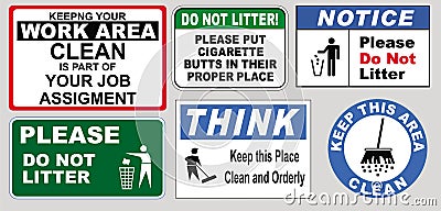 Signs to keep the workplace clean Vector Illustration