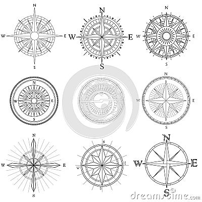 Set illustration of artistic compass. Vector Illustration