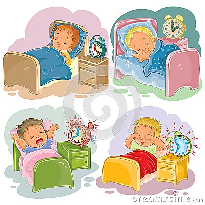 Set illustration babies sleep, morning awakening Vector Illustration