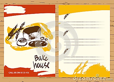 Set of illustration of bread and roll for menu bake shop Vector Illustration