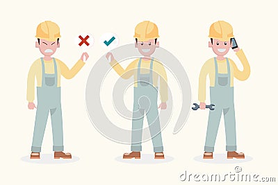 Set of illustration character , smile mechanic repairman work Cartoon Illustration