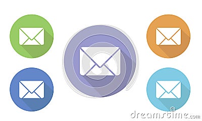 Set of illustration colorful circular icons mail on websites and forums and in e-shop button with envelope image on white Vector Illustration