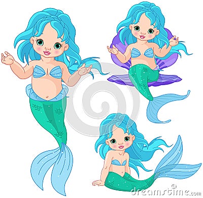 Mermaid Baby Set Vector Illustration