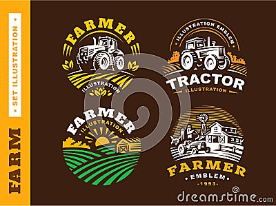 Set Illustration farm logo on dark background Vector Illustration