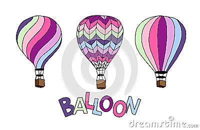 Set of illustration of hot air balloons airship in pastel color Cartoon Illustration