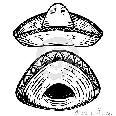 Set of illustration of mexican sombrero. Design element for poster, t shirt, emblem, sign. Vector Illustration