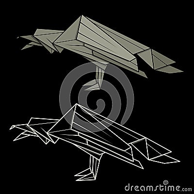 Set illustration paper origami of raven. Vector Illustration