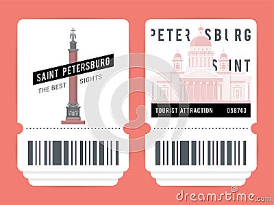 Set of Vector Illustration of Saint-Petersburg Tickets. Cartoon Illustration