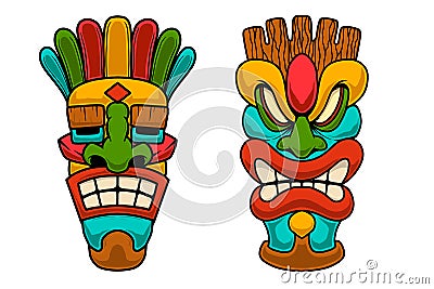 Set of illustration of tiki idol. Design element for poster, card, banner, emblem, sign. Vector Illustration