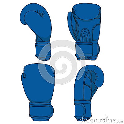 Set of illustrations with blue boxing gloves. Isolated colorful vector objects. Vector Illustration