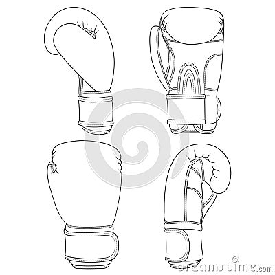 Set of illustrations with boxing gloves. Vector Illustration