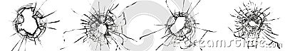 Set of illustrations of broken glass on a white background. Collection of abstract cracks on the window for design. Cartoon Illustration