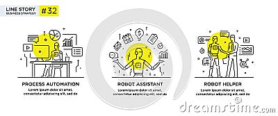 Set of illustrations concept with businessmen. technology, partnership, connection, business robot, cybes. linear Vector Illustration