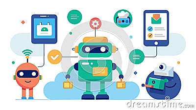 A set of illustrations depicting the stepbystep process of setting up and customizing a smart toy through the app with Vector Illustration