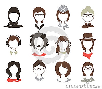 Set illustrations -- female avatars Vector Illustration