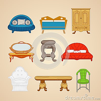 Set of illustrations of home furnishings on a Vector Illustration