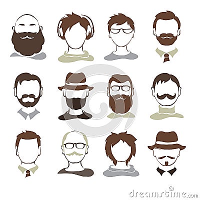 Set illustrations -- male avatars Vector Illustration