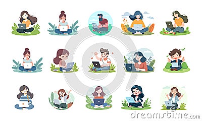 Set of illustrations of people working in the office Vector Illustration