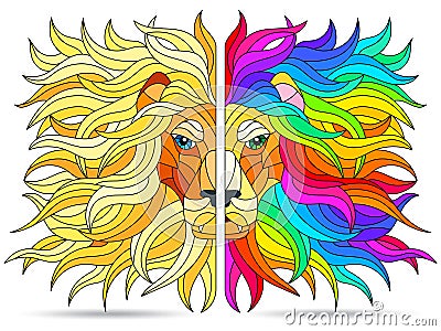 Stained glass illustration with portraits of lions, muzzles isolated on a white background Vector Illustration