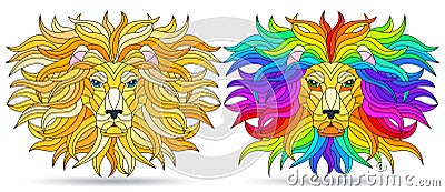 Stained glass illustration with portraits of lions, muzzles isolated on a white background Vector Illustration