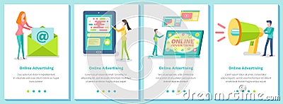 Set of illustrations on the topic of online advertising. Webpage template vector illustration Vector Illustration