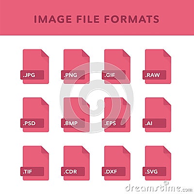 Set of image File Formats and Labels in flat icons style. Vector illustration Vector Illustration