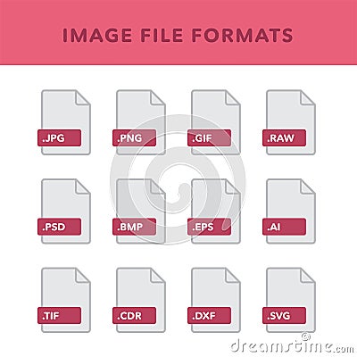 Set of image File Formats and Labels in flat icons style. Vector illustration Vector Illustration