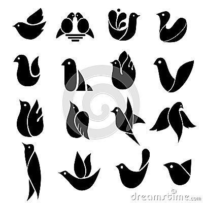 Set of images of birds, simple symbols Vector Illustration