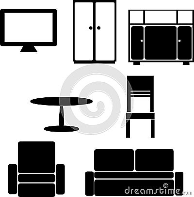 A set of images of black silhouette of furniture on a white Vector Illustration