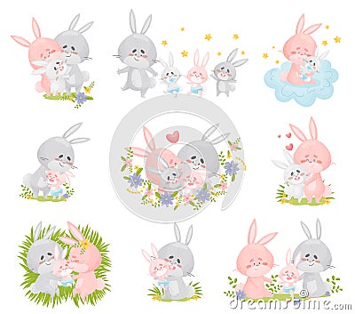 Set of images of a family of rabbits. Vector illustration on a white background. Vector Illustration