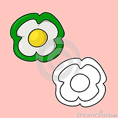 A set of images, a slice of green sweet pepper with a fried egg, vector cartoon Vector Illustration