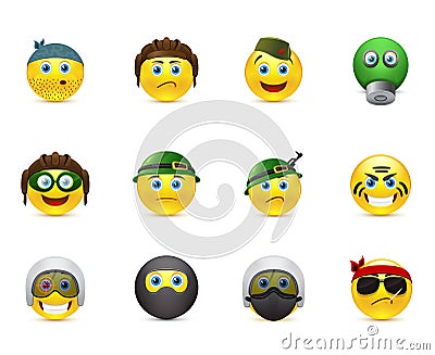 Set of images smileys with military elements Stock Photo