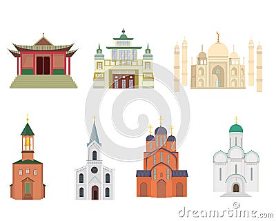 A set of temples of different religions Vector Illustration