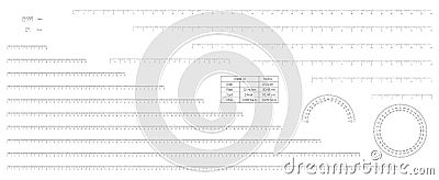 Set of imperial and metric units measuring scale bars Vector Illustration