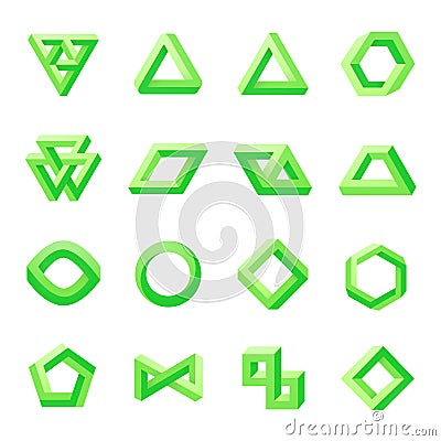 Set of impossible shapes. Optical Illusion Vector Illustration