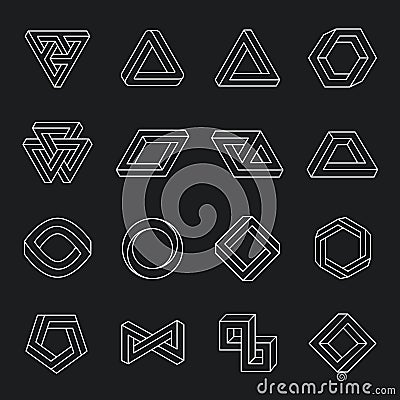 Set of impossible shapes. Optical Illusion Vector Illustration