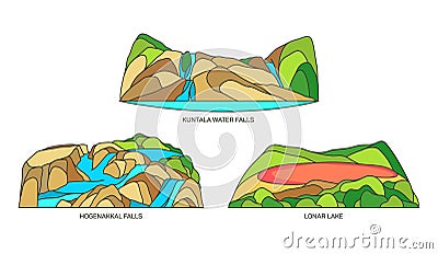 Set of India landmarks or nature landscapes Vector Illustration