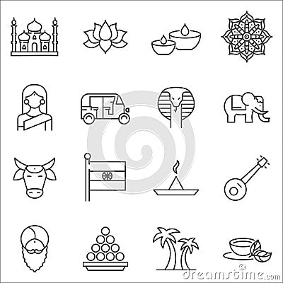 Set of India Symbols line vector icons. Vector Illustration