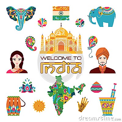 Set of Indian flat icons Vector Illustration