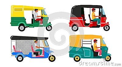 Set Indian motor rickshaw car. Asian tuk tuk. Vector illustration Vector Illustration