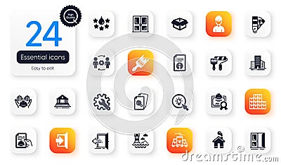 Set of Industrial flat icons. Technical info, Inspect and Buildings elements for web application. For design. Vector Vector Illustration