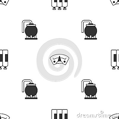 Set Industrial gas cylinder tank, Motor gauge and Oil storage on seamless pattern. Vector Vector Illustration