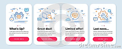 Set of Industrial icons, such as Search package, Return parcel, Hold box symbols. Customisation line icons. Vector Vector Illustration